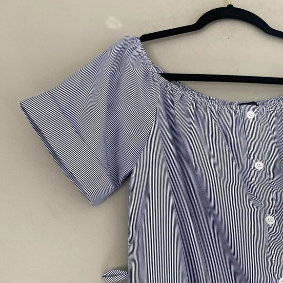 Lumiere Anthropologie blue and white stripe off the shoulder dress - Picture 3 of 6